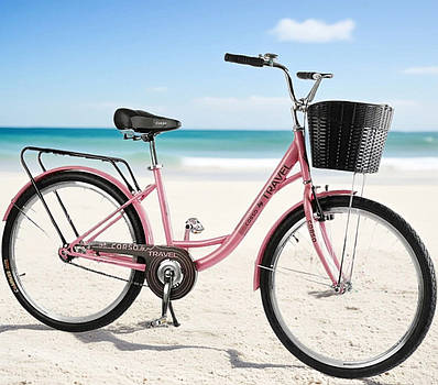 Рожевий дитячий велосипед двоколісник Міський лисапед біцикл дівчинці Колеса 26" Рама 16.5" Багажник гальмо