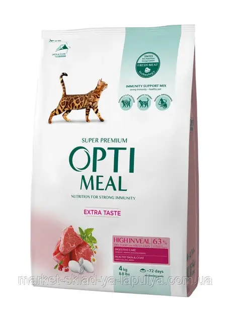 Сухий корм Optimeal для дорослих кішок зі смаком телятини 4 кг, фото 1