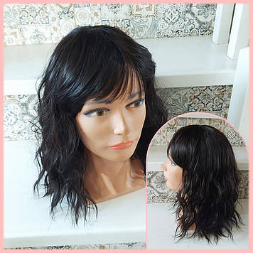 Перука каре подовжене хвилясте з термоволосся темно-шоколадний CXD709G- 4