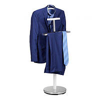 Сучасна елегантна вішалка для костюмів на 2 штангах, метал / Деревина горіха, 110 x 46 x 19 см біло-сріблястий