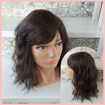 Перука каре подовжене хвилясте з термоволосся темно-русявий CXD709G- 8