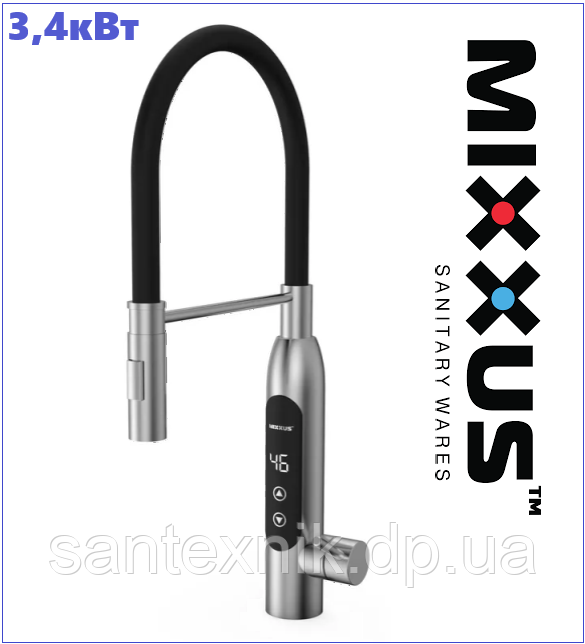 Кран водонагрівач з гнучким гусаком MIXXUS MI6641 Electra 570-EF (з датч.темп.) корпус нержавіюча сталь, фото 1