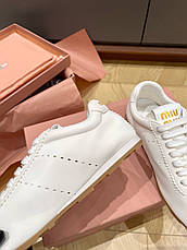Жіночі білі шкіряні кеди Miu Miu Plume на платформі Міу Міу шкіряні кросівки, фото 4