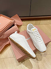 Жіночі білі шкіряні кеди Miu Miu Plume на платформі Міу Міу шкіряні кросівки, фото 3