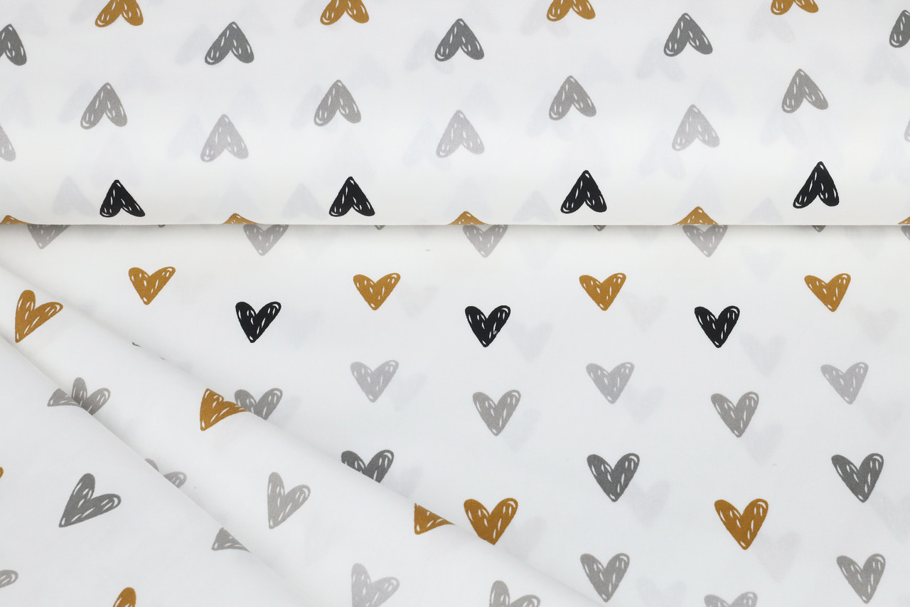 Сатин-твіл Сердечка гірчичні, сірі, графітові (залишок 2.80 мп)