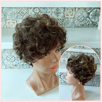 Перука коротка кучерява з натурального волосся русявий мікс 561HH-8Н124