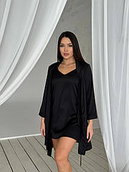 НАБІР ХАЛАТ+СОРОЧКА ШОВКОВИЙ ЧОРНИЙ 110Z