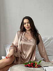 НАБІР ХАЛАТ+СОРОЧКА ШОВКОВИЙ БЕЖЕВИЙ 110Z