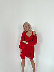 НАБІР ХАЛАТ+СОРОЧКА ШОВКОВИЙ ЧЕРВОНИЙ 110Z