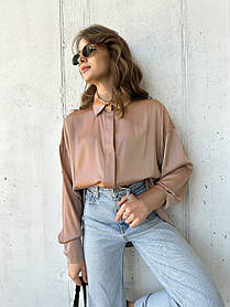 Бежева шовкова жіноча сорочка One size