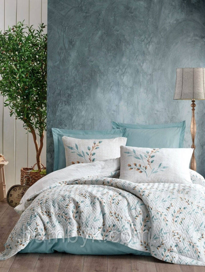Постільна білизна Cotton Box ранфорс Ranforce бавовняна євро розміру Туреччина "Lendell Mint", фото 1