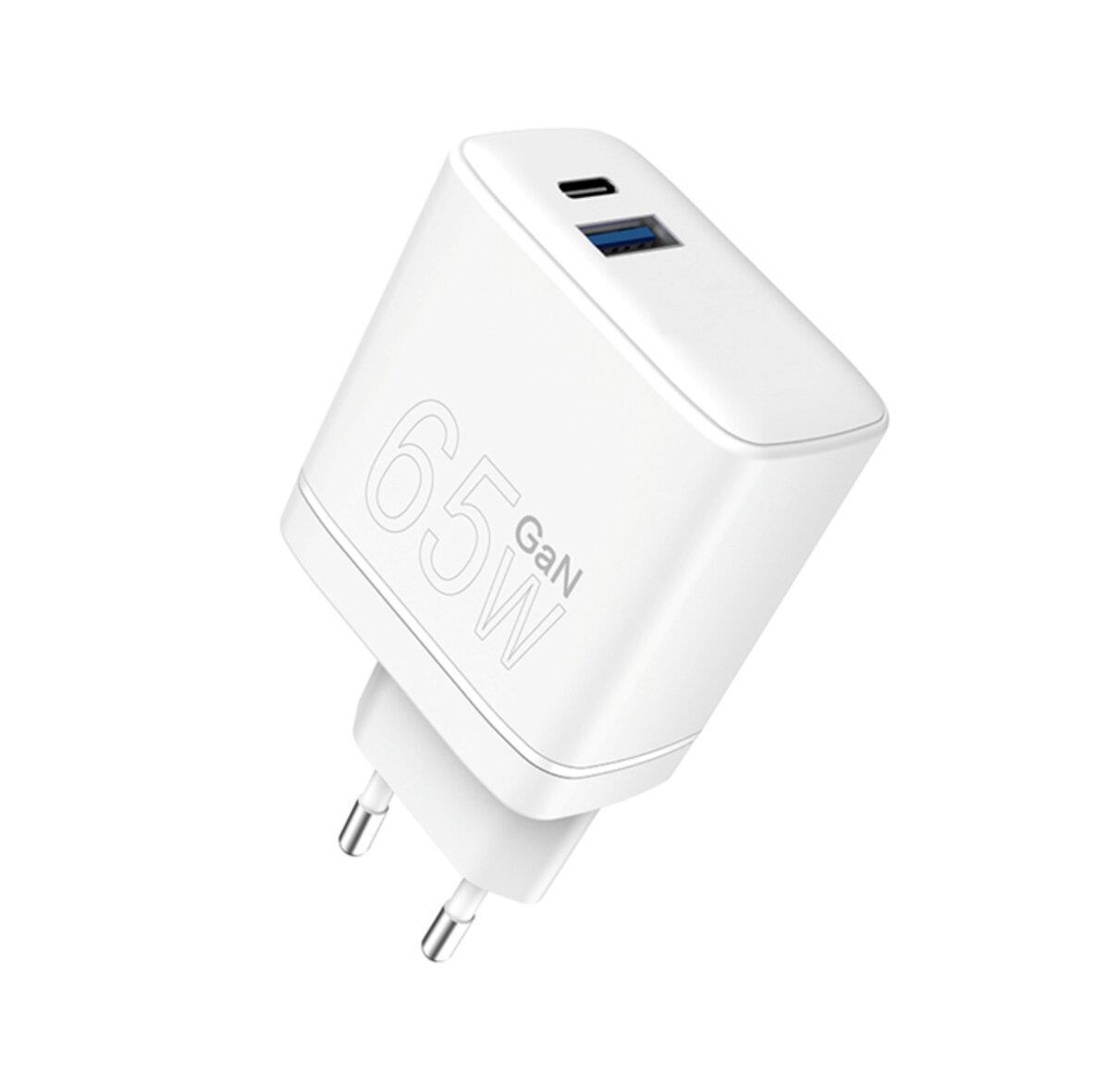 Зарядний пристрій WUW-C175 65W GaN USB A+USB C white, фото 1