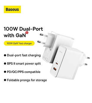 Зарядний пристрій Baseus GaN5 Pro Fast Universal USB-A/USB-C 100W white