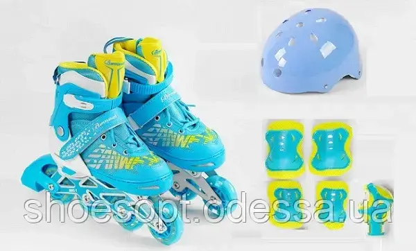Ролики розсувні дитячі Блакитні набір із захистом та шоломом, фото 1