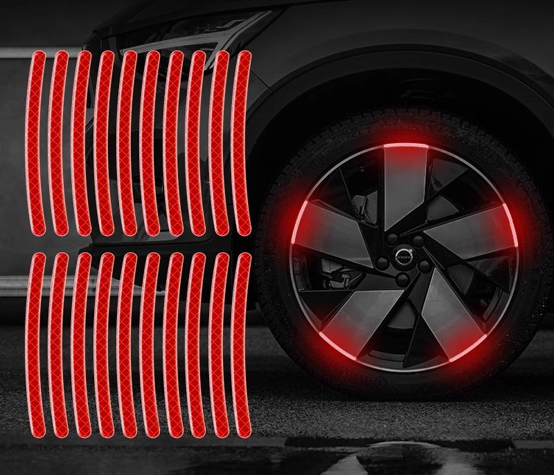Світловідбивні смужки для дисків авто 3D Reflective Wheel Tire 20 штук Red, фото 1