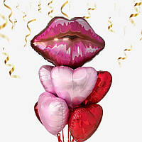 Фонтан святковий з кульок сердечок з фольгованою фігурою Губи набір для фотозони 7 шт