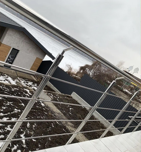 Перила/огородження з нержавіючої сталі AISI 201, поручень Ø38 мм, стійка Ø38 мм, 4 ригелі Ø16 мм, кріплення на анкер