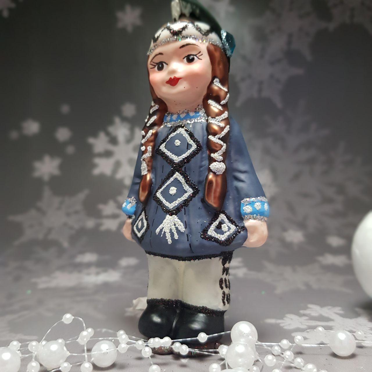 Скляна ялинкова іграшка індианка із серії діти світу Snegka Poland