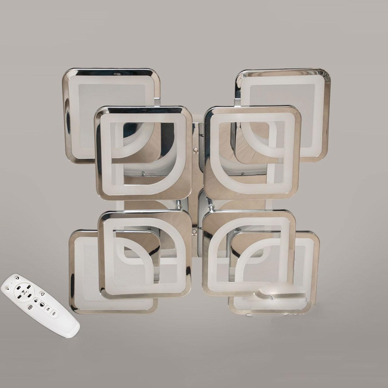 Світлодіодна люстра 130 Вт з підсвічуванням основи та пультом д/к колір каркасу хром D-HS9171/4+4HR LED 3color, фото 1