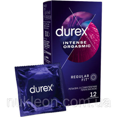 Популярний! Презервативи Durex Intense Orgasmic рельєфні з стимулюючим гелем-змазкою 12 шт. (5052197056037) - Краща якість тільки
