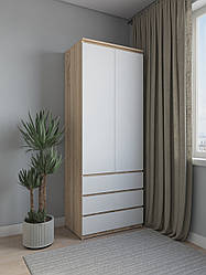 Шафа для одягу зі штангою та трьома ящиками без ручок Сонома+Блий