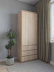 Шафа для одягу зі штангою та трьома ящиками без ручок Дуб Сонома