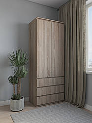 Шафа для одягу зі штангою та трьома ящиками без ручок Дуб Сонома Трюфель