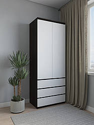 Шафа для одягу зі штангою та трьома ящиками без ручок Венге+Білий