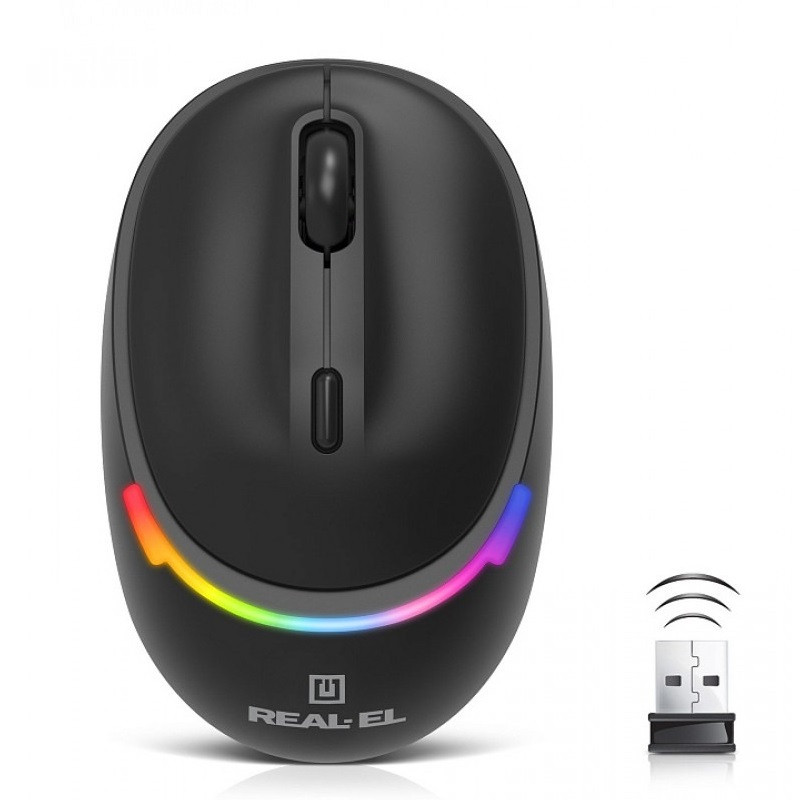 Комп'ютерна миша бездротова REAL-EL RM-440W, Type-C, RGB підсвічування, оптична, 1600 dpi, 3 кнопки Black