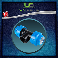 Трійник з внутрішнім різьбленням 20х1/2"х20 для поліетиленових труб компресійне з'єднання PN16 Unisera (2300)