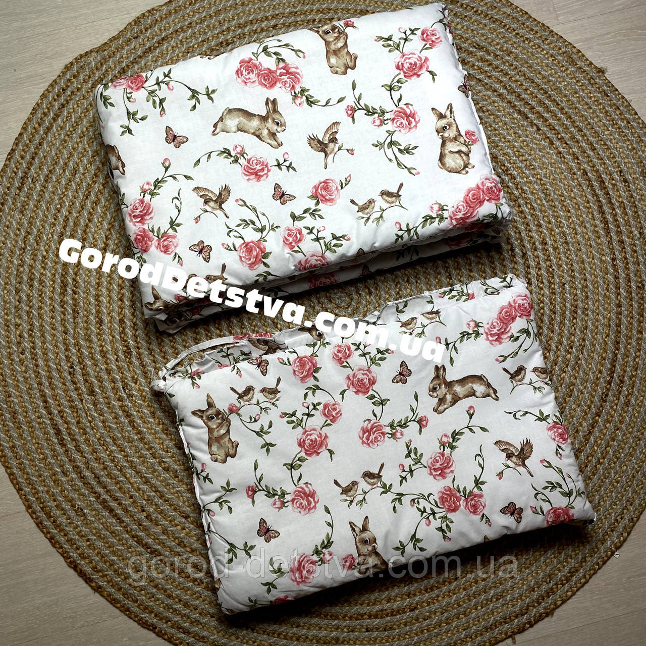 Захист суцільні бортики бампер на 4 сторони в дитяче ліжечко 120*60 см на завязочках висота 37 см, фото 1