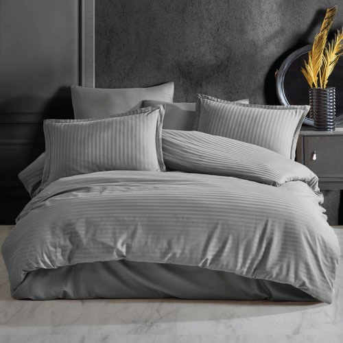 Постільна білизна CLASY страйп сатин Gri 200х220см, фото 1