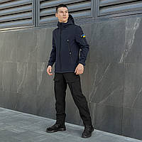 Костюм чоловічий soft shell куртка куртка штани на флісі демісезонний зимовий комплект motive синій-чорний