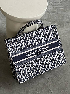 Сумка жіноча Dior шоппер текстиль Молочно-синій