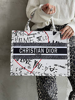 Сумка жіноча Dior шоппер текстиль Червоне сердце