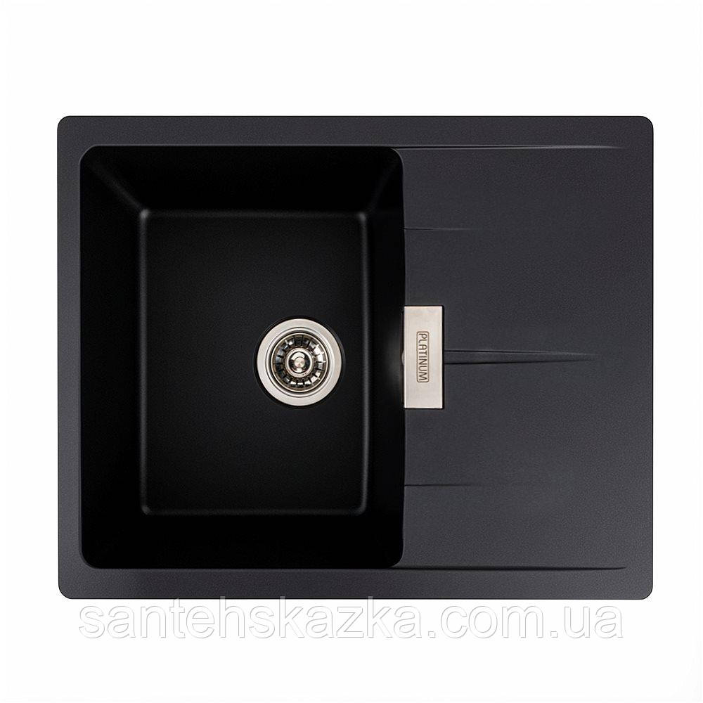 Гранітна мийка для кухні Platinum 6250 ZIRKONE матова Чорна, фото 1