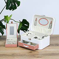 Багатошарова шкатулка для подорожей біла з помаранчевою вставкою і дзеркалом 28*20*14 см Гранд Презент YHF-004