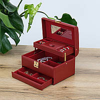 Скринька для прикрас на три рівні червона екошкіра 22*16.5*13 см Гранд Презент YHF-045-02