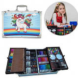 Набір для творчості в алюмінієвій валізі Єдиноріг 145 предметів, чемодан для малювання дитячий кейс. Колір:, фото 5