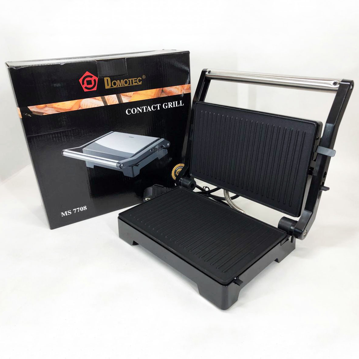 Гриль електричний Domotec MS-7708 притискний контактний з антипригарним гранітним покриттям 1000 W, фото 1