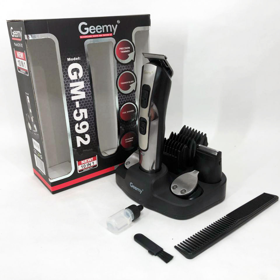 Машинка для стрижки 10в1 GEMEI GM-592, тример для бороди, триммер бездротової. Колір: чорний, фото 1