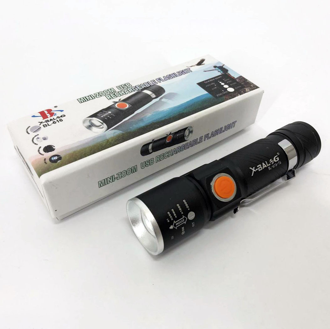 Ліхтар ручний акумуляторний тактичний X-Balog BL-616-T6 із зарядкою від павербанків із USB, фото 1