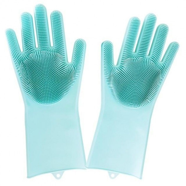 Силіконові рукавички Magic Silicone Gloves Pink для прибирання чистки миття посуду для будинку. Колір: бірюзовий, фото 1