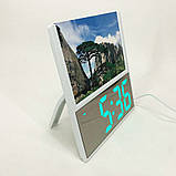 Електронний дротовий настільний цифровий годинник DS-6608 з фоторамкою, зелене підсвічування. Колір: білий, фото 5