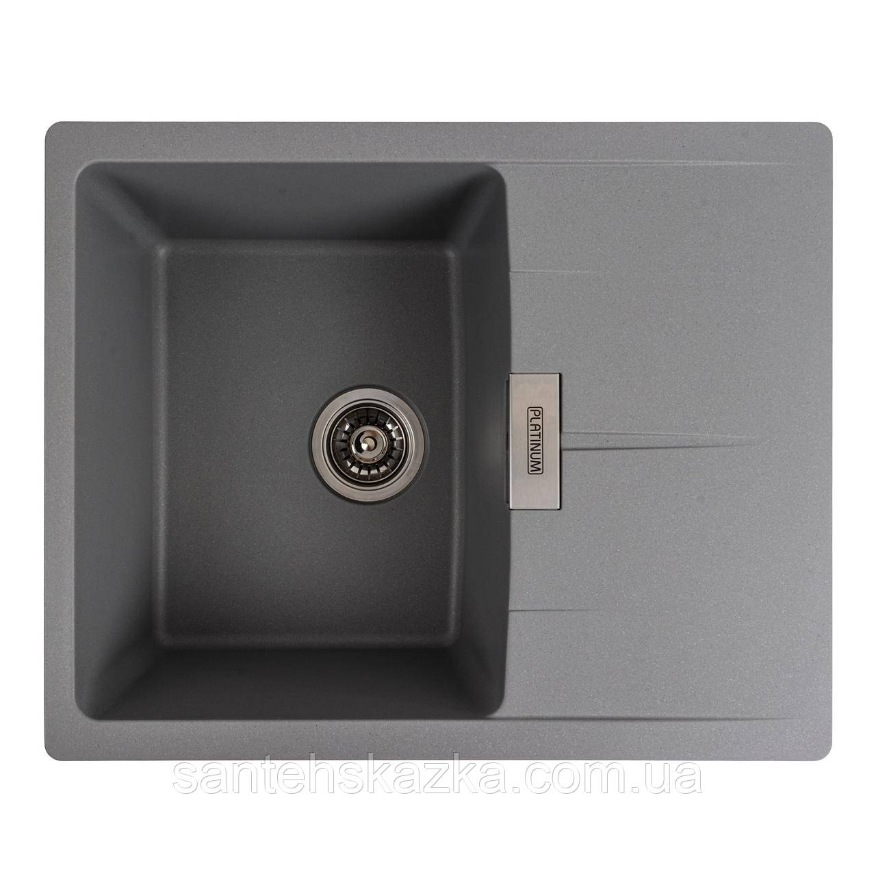 Гранітна мийка для кухні Platinum 6250 ZIRKONE матовий Сірий металік, фото 1