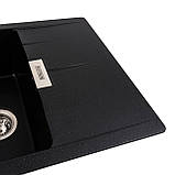 Гранітна мийка для кухні Platinum 6250 ZIRKONE матовий Чорний металік, фото 3