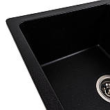 Гранітна мийка для кухні Platinum 6250 ZIRKONE матовий Чорний металік, фото 4