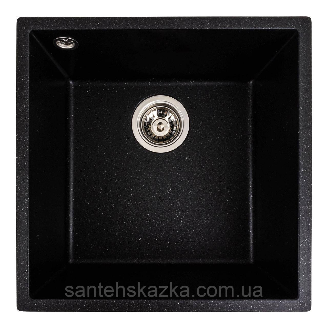 Гранітна мийка для кухні Platinum 4040 RUBA матовий чорний металік, фото 1