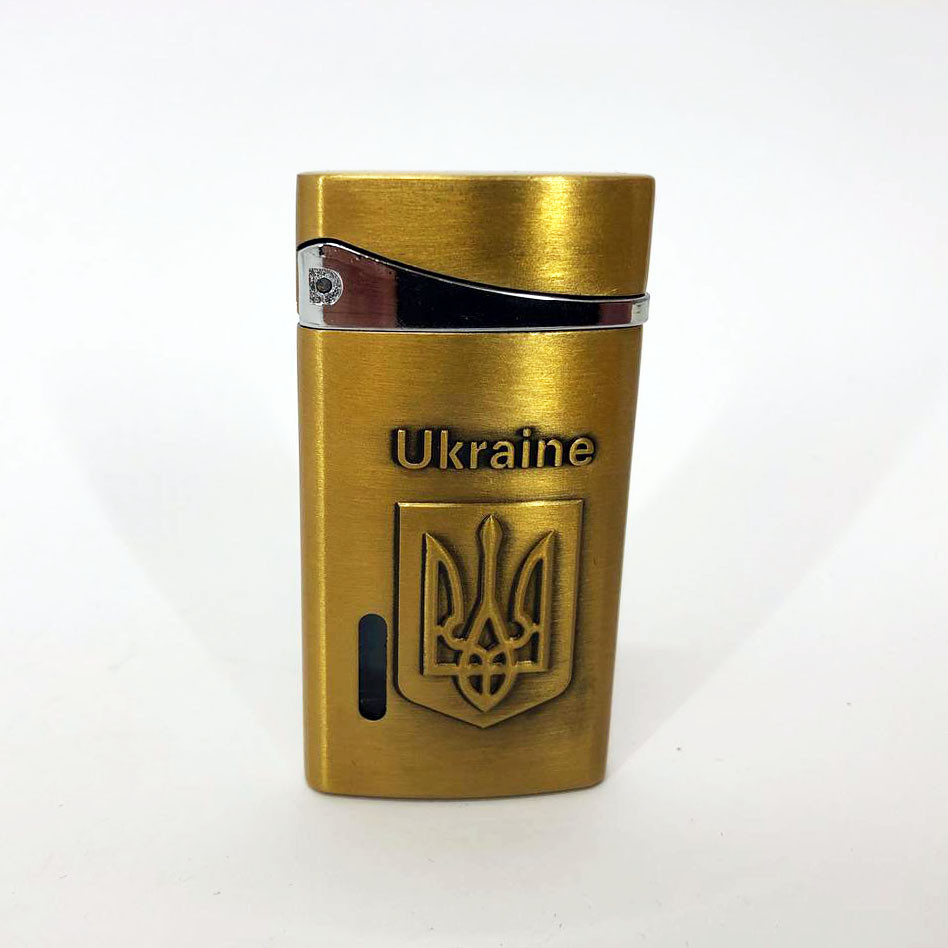 Турбо запальничка, кишенькова запальничка "Ukraine" 325, незвичайна запальничка, вітрозахисна. Колір: золотий, фото 1