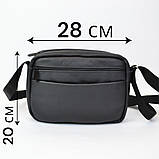 Стильна чоловіча сумка-месенджер із натуральної шкіри флотар, чорного кольору, чоловічі сумки через плече, фото 2